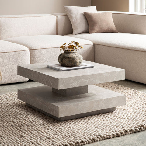 Rootz Square Coffee Table - Modern Design - Grey Look - Extra Storage - 60cm x 60cm x 34cm