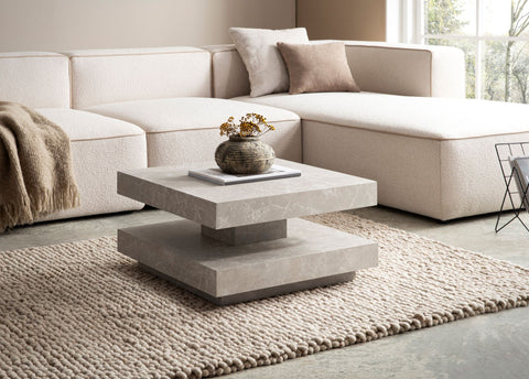 Rootz Square Coffee Table - Modern Design - Grey Look - Extra Storage - 60cm x 60cm x 34cm