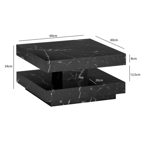 Rootz Square Coffee Table - Modern Coffee Table - Stylish Accent Table - Marble Look - 60cm x 60cm x 34cm