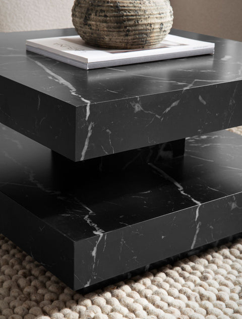 Rootz Square Coffee Table - Modern Coffee Table - Stylish Accent Table - Marble Look - 60cm x 60cm x 34cm