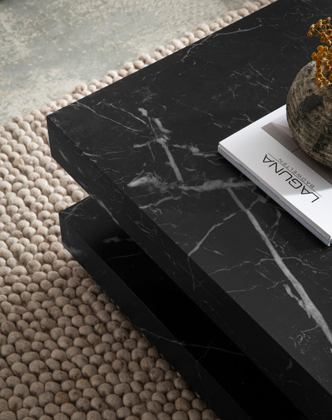 Rootz Square Coffee Table - Modern Coffee Table - Stylish Accent Table - Marble Look - 60cm x 60cm x 34cm