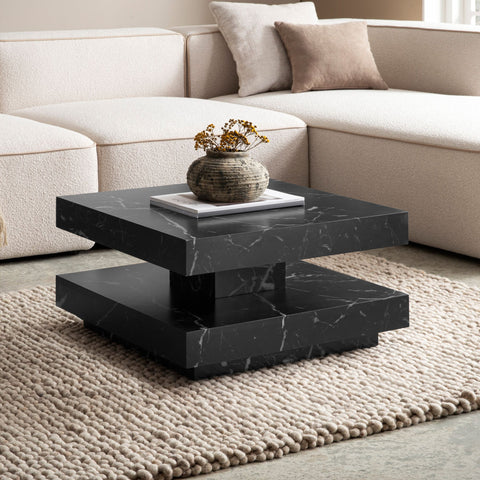 Rootz Square Coffee Table - Modern Coffee Table - Stylish Accent Table - Marble Look - 60cm x 60cm x 34cm
