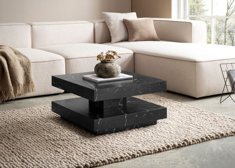 Rootz Square Coffee Table - Modern Coffee Table - Stylish Accent Table - Marble Look - 60cm x 60cm x 34cm