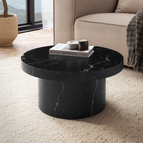 Rootz Round Coffee Table - Modern Table - Black Look Table - Anti-Slip Feature - 60cm x 60cm x 30cm