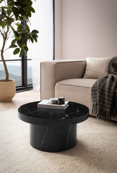 Rootz Round Coffee Table - Modern Table - Black Look Table - Anti-Slip Feature - 60cm x 60cm x 30cm