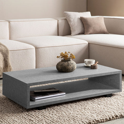 Rootz Modern Coffee Table - Living Room Table - Contemporary Design - Concrete Look, Ample Storage - 100cm x 50cm x 25cm