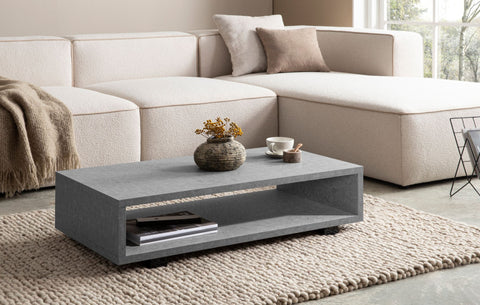 Rootz Modern Coffee Table - Living Room Table - Contemporary Design - Concrete Look, Ample Storage - 100cm x 50cm x 25cm