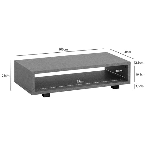 Rootz Modern Coffee Table - Living Room Table - Contemporary Design - Concrete Look, Ample Storage - 100cm x 50cm x 25cm