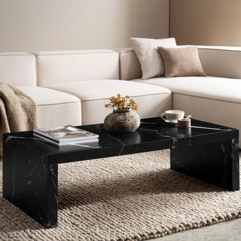 Rootz Simple Coffee Table - Elegant Centerpiece - Marble-Look - U-Shape Design - Spacious Surface - 110cm x 55cm x 35cm