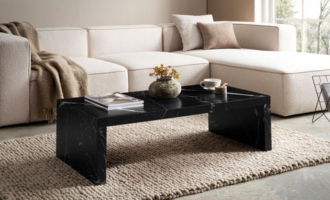 Rootz Simple Coffee Table - Elegant Centerpiece - Marble-Look - U-Shape Design - Spacious Surface - 110cm x 55cm x 35cm