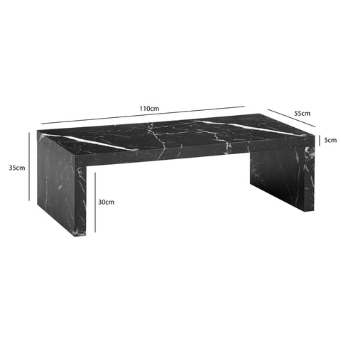 Rootz Simple Coffee Table - Elegant Centerpiece - Marble-Look - U-Shape Design - Spacious Surface - 110cm x 55cm x 35cm
