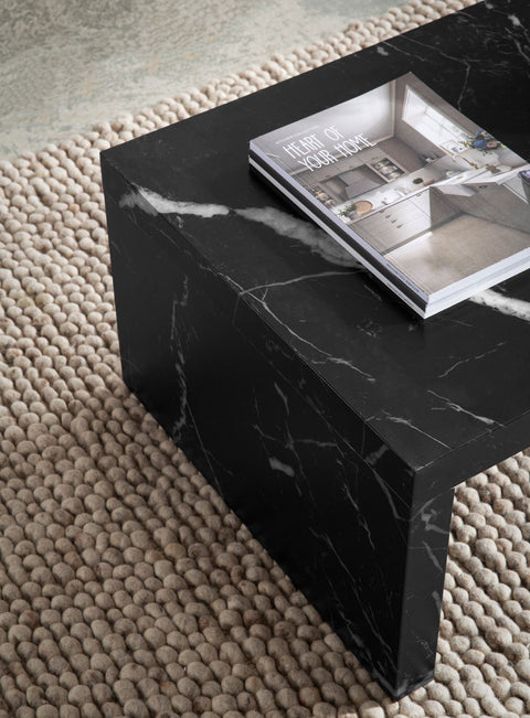 Rootz Simple Coffee Table - Elegant Centerpiece - Marble-Look - U-Shape Design - Spacious Surface - 110cm x 55cm x 35cm
