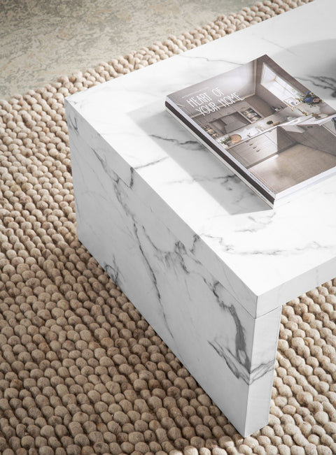 Rootz Simple Coffee Table - Marble Look - U-shaped Design - Spacious Storage - 110cm x 55cm x 35cm