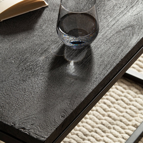 Rootz Modern Design Coffee Table - Square Table - Handmade - Mango Wood - Black - Unique - Anti-Slip Nubs - 60cm x 60cm x 35cm