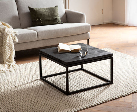 Rootz Modern Design Coffee Table - Square Table - Handmade - Mango Wood - Black - Unique - Anti-Slip Nubs - 60cm x 60cm x 35cm