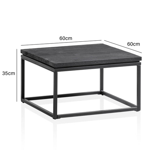 Rootz Modern Design Coffee Table - Square Table - Handmade - Mango Wood - Black - Unique - Anti-Slip Nubs - 60cm x 60cm x 35cm