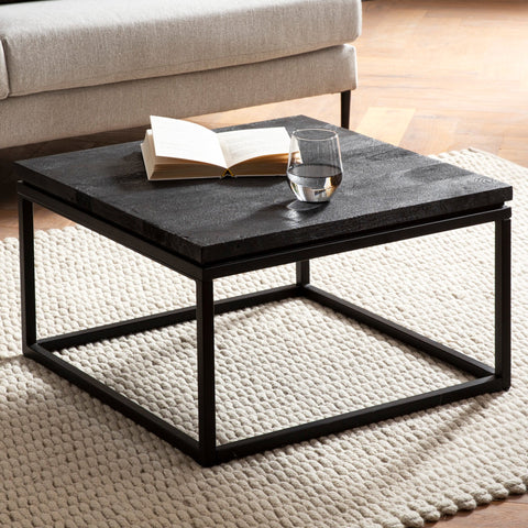 Rootz Modern Design Coffee Table - Square Table - Handmade - Mango Wood - Black - Unique - Anti-Slip Nubs - 60cm x 60cm x 35cm