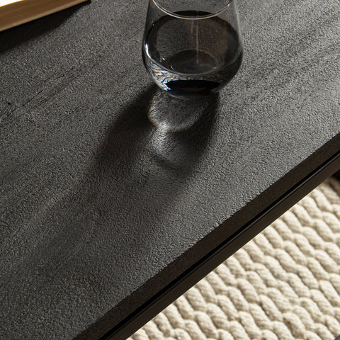 Rootz Modern Design Coffee Table - Rectangular Table - Handmade - Unique - Natural Wood Grain - 120cm x 60cm x 40cm - Mango Solid Wood - Powder-Coated Iron - Black Sandblasted - Anti-Slip Nubs - Easy Assembly - Care Instructions Included