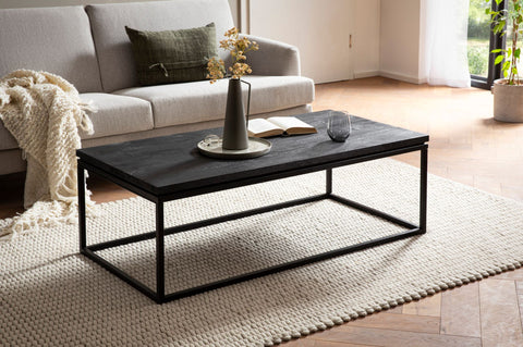 Rootz Modern Design Coffee Table - Rectangular Table - Handmade - Unique - Natural Wood Grain - 120cm x 60cm x 40cm - Mango Solid Wood - Powder-Coated Iron - Black Sandblasted - Anti-Slip Nubs - Easy Assembly - Care Instructions Included