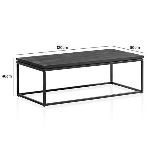 Rootz Modern Design Coffee Table - Rectangular Table - Handmade - Unique - Natural Wood Grain - 120cm x 60cm x 40cm - Mango Solid Wood - Powder-Coated Iron - Black Sandblasted - Anti-Slip Nubs - Easy Assembly - Care Instructions Included