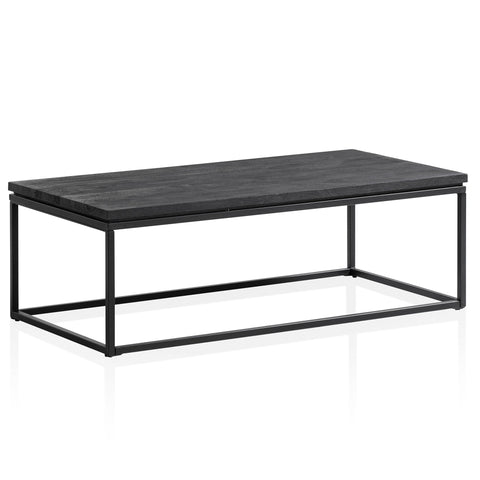 Rootz Modern Design Coffee Table - Rectangular Table - Handmade - Unique - Natural Wood Grain - 120cm x 60cm x 40cm - Mango Solid Wood - Powder-Coated Iron - Black Sandblasted - Anti-Slip Nubs - Easy Assembly - Care Instructions Included