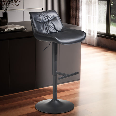 Rootz Modern Design Bar Stool - Counter Stool - Swivel Stool - Black - 45cm x 86-106cm x 55cm - 360° Rotation - Metal Base - Soft Padding - Footrest - 100kg Capacity - Artificial Leather - Easy to Clean