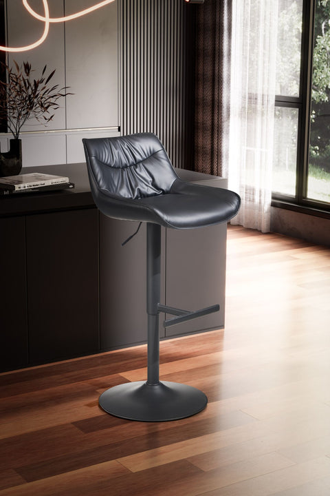 Rootz Modern Design Bar Stool - Counter Stool - Swivel Stool - Black - 45cm x 86-106cm x 55cm - 360° Rotation - Metal Base - Soft Padding - Footrest - 100kg Capacity - Artificial Leather - Easy to Clean