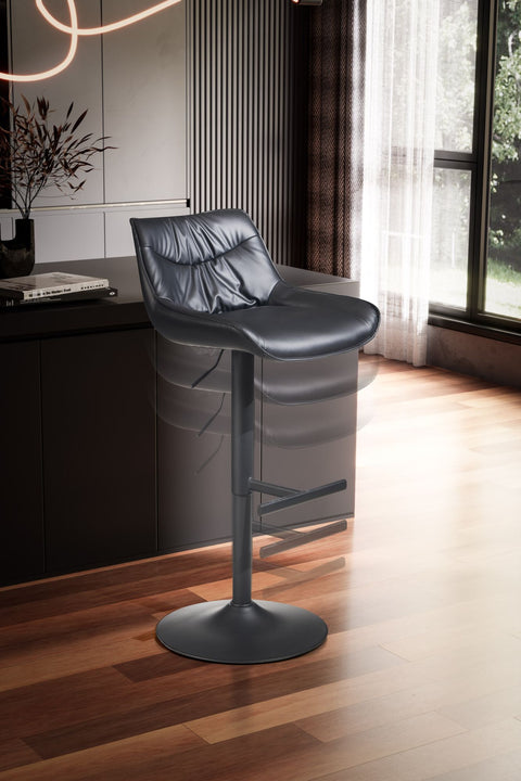 Rootz Modern Design Bar Stool - Counter Stool - Swivel Stool - Black - 45cm x 86-106cm x 55cm - 360° Rotation - Metal Base - Soft Padding - Footrest - 100kg Capacity - Artificial Leather - Easy to Clean