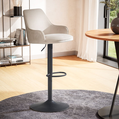 Rootz Modern Design Bar Stool - Velvet Seat - Swivel Chair - Diamond Quilting - Metal Base - Beige - 45cm x 86-106cm x 45cm