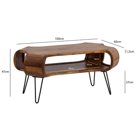 Rootz Modern Living Room Table - Rectangular Coffee Table - Storage Table - Large Storage - 100cm x 60cm x 47cm - Sheesham Solid Wood