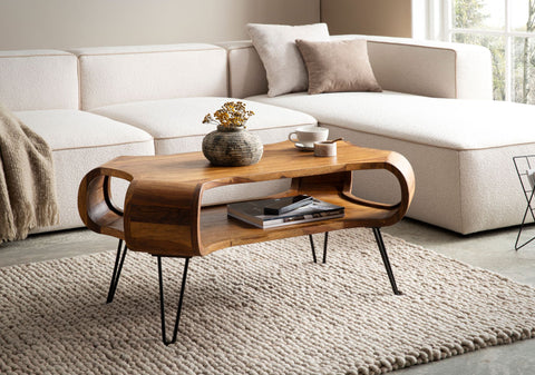 Rootz Modern Living Room Table - Rectangular Coffee Table - Storage Table - Large Storage - 100cm x 60cm x 47cm - Sheesham Solid Wood