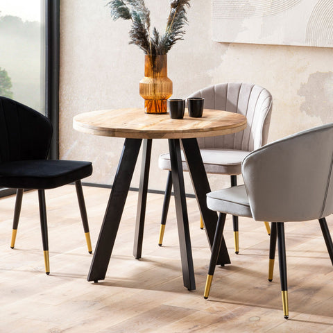 Rootz Round Dining Table - Modern Dining Table - Wooden Table - Unique Handcrafted Design - 80cm x 80cm x 75cm
