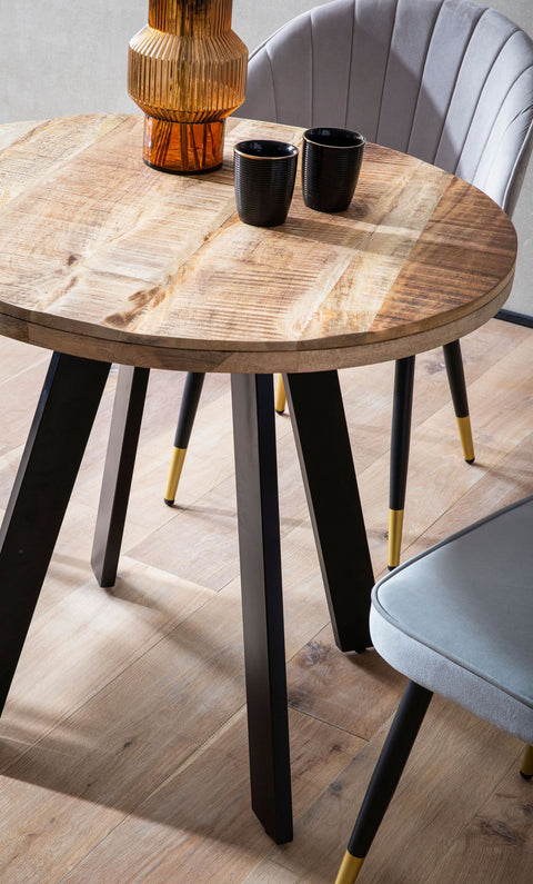 Rootz Round Dining Table - Modern Dining Table - Wooden Table - Unique Handcrafted Design - 80cm x 80cm x 75cm
