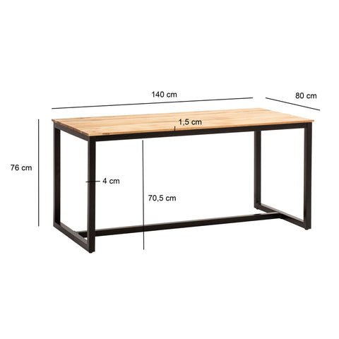 Rootz Dining Table - Loft Style Table - Modern Table - Handcrafted Unique - Seats 6 - 140cm x 80cm x 76cm - Acacia Wood - Black Metal Frame