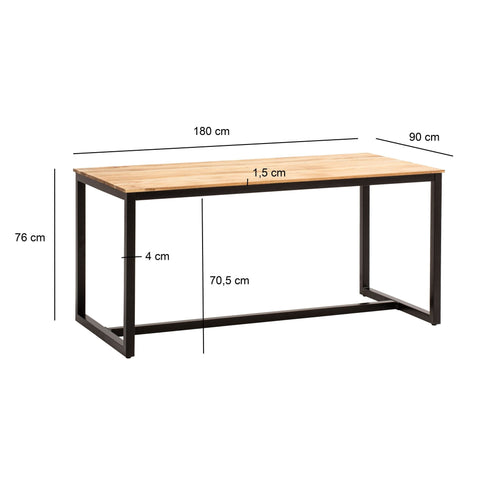 Rootz Modern Loft Dining Table - Rectangular Table - Wood Grain - Handcrafted Unique Design - 180cm x 90cm x 76cm