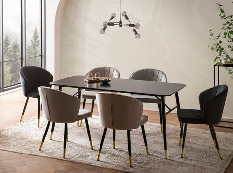 Rootz Rectangular Dining Table - Marble Look - Modern Design - Seats 8 - 180cm x 90cm x 76cm