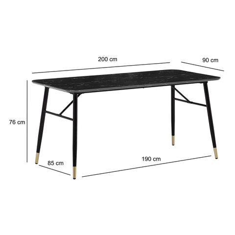 Rootz Large Dining Room Table - Modern Dining Table - Rectangular Dining Tables - Seats 10 - 200cm x 90cm x 76cm Marble Look Top