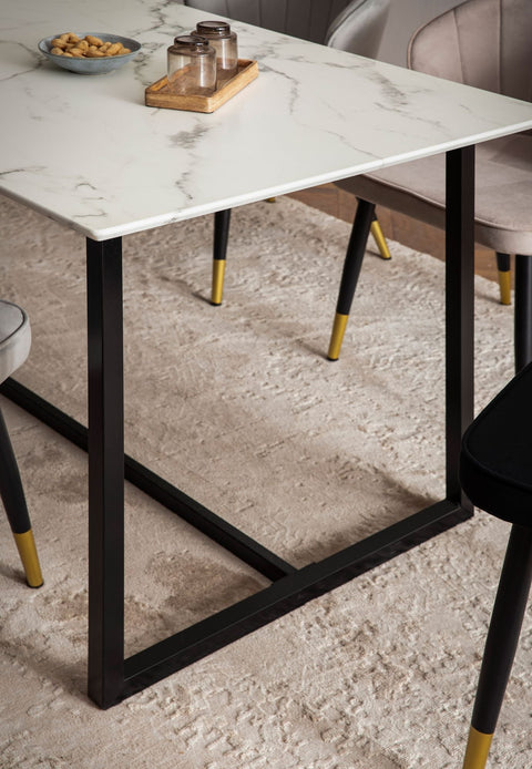 Rootz Modern Dining Table - Rectangular Table - White Look Top - Seats 6 - Anti-Slip Design - 120cm x 60cm x 76cm