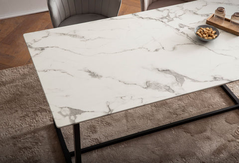 Rootz Modern Dining Table - Rectangular Table - White Look Top - Seats 6 - Anti-Slip Design - 120cm x 60cm x 76cm