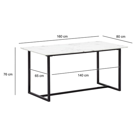 Rootz Large Dining Room Table - Modern Design - Marble Look - Seats 8 - Robust Metal Frame - 160cm x 80cm x 76cm