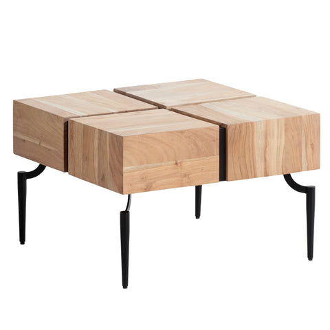 Rootz Coffee Table - Solid Acacia Wood - Modern Sofa Table - Square Living Room Table - Unique Handcrafted Design - Protective Clear Varnish - Easy Assembly - 60cm x 60cm x 40cm
