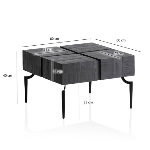 Rootz Coffee Table - Mango Wood Sofa Table - Modern Cube Table - Handcrafted, Unique Design, Protective Varnish - 60cm x 60cm x 40cm
