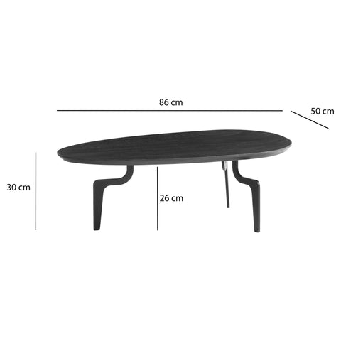 Rootz Oval Coffee Table - Timeless Design - Black Wood Table - Handmade - Natural Wood Grain - 86cm x 50cm x 30cm