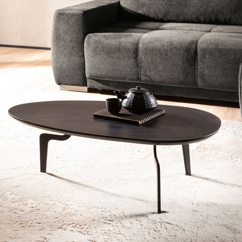 Rootz Oval Coffee Table - Timeless Design - Black Wood Table - Handmade - Natural Wood Grain - 86cm x 50cm x 30cm