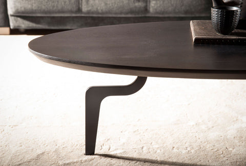 Rootz Oval Coffee Table - Timeless Design - Black Wood Table - Handmade - Natural Wood Grain - 86cm x 50cm x 30cm