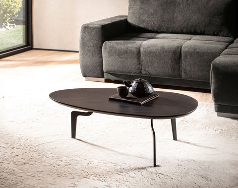 Rootz Oval Coffee Table - Timeless Design - Black Wood Table - Handmade - Natural Wood Grain - 86cm x 50cm x 30cm