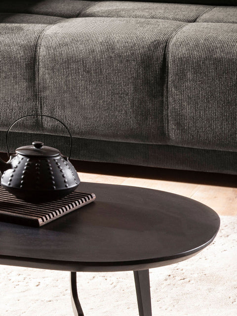 Rootz Oval Coffee Table - Timeless Design - Black Wood Table - Handmade - Natural Wood Grain - 86cm x 50cm x 30cm