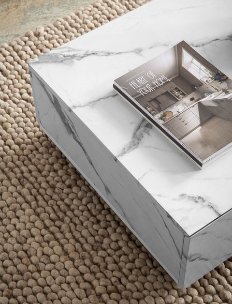 Rootz Modern Coffee Table - Marble Look - Dual Color - Spacious Table Top - 120cm x 60cm x 28cm - Elegant Design, Anti-Slip Pads