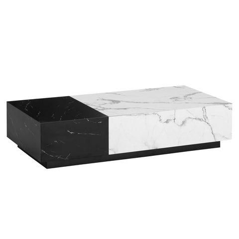 Rootz Modern Coffee Table - Marble Look - Dual Color - Spacious Table Top - 120cm x 60cm x 28cm - Elegant Design, Anti-Slip Pads