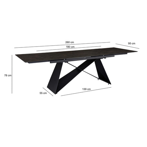 Rootz Large Dining Room Table - Modern Design - Rectangular Table - Seats 12 - 180-260cm x 95cm x 78cm
